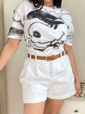 Zara White Tee with Black Snoopy Sketch